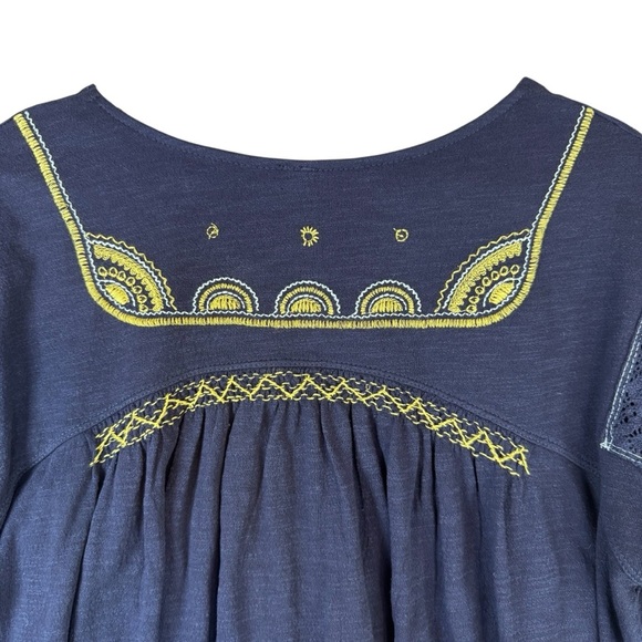 Free People Navy Blue Boho Yellow Embroidered Blouse - Picture 6 of 13